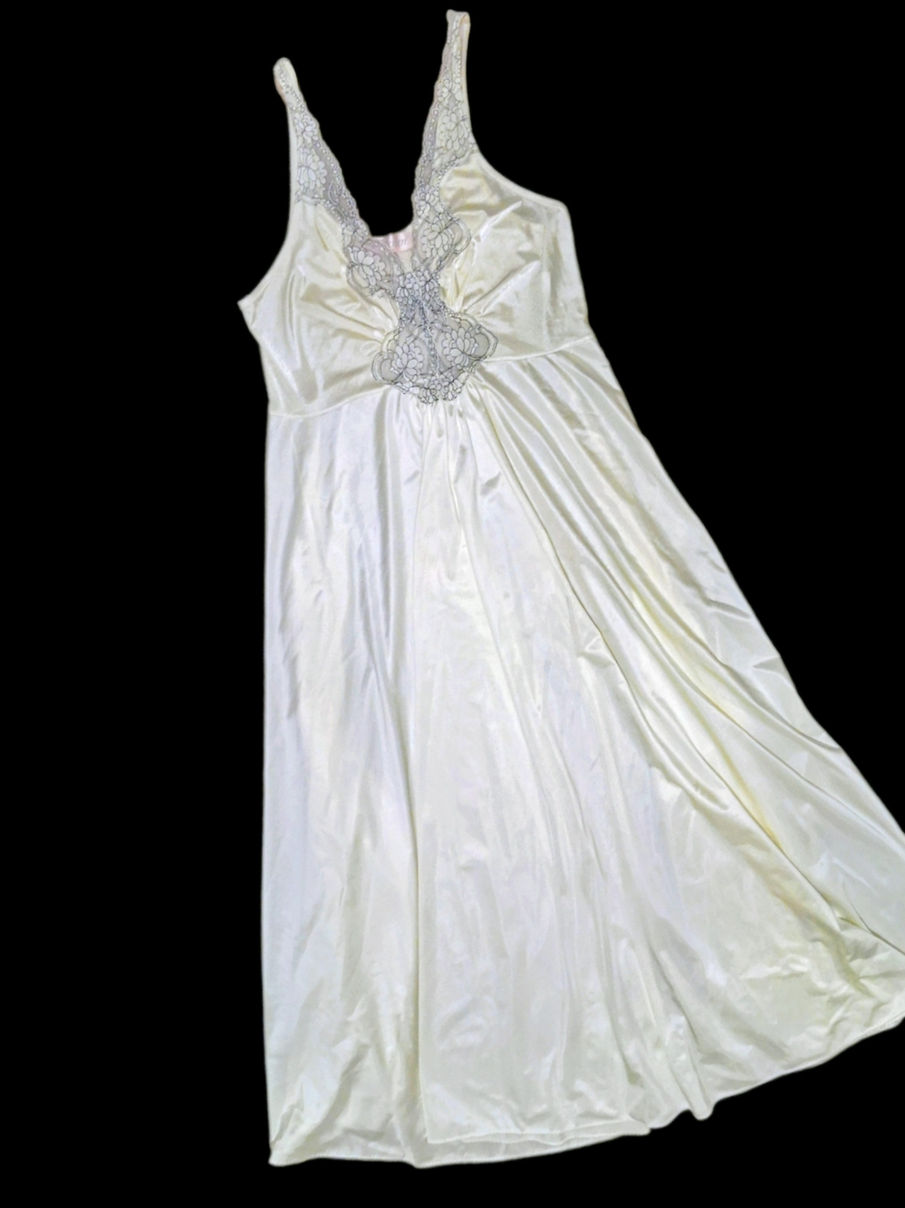 Vintage 70s 80s Silky Ivory Lace-Trim Nightgown - Women's Intimates Bridal 1X